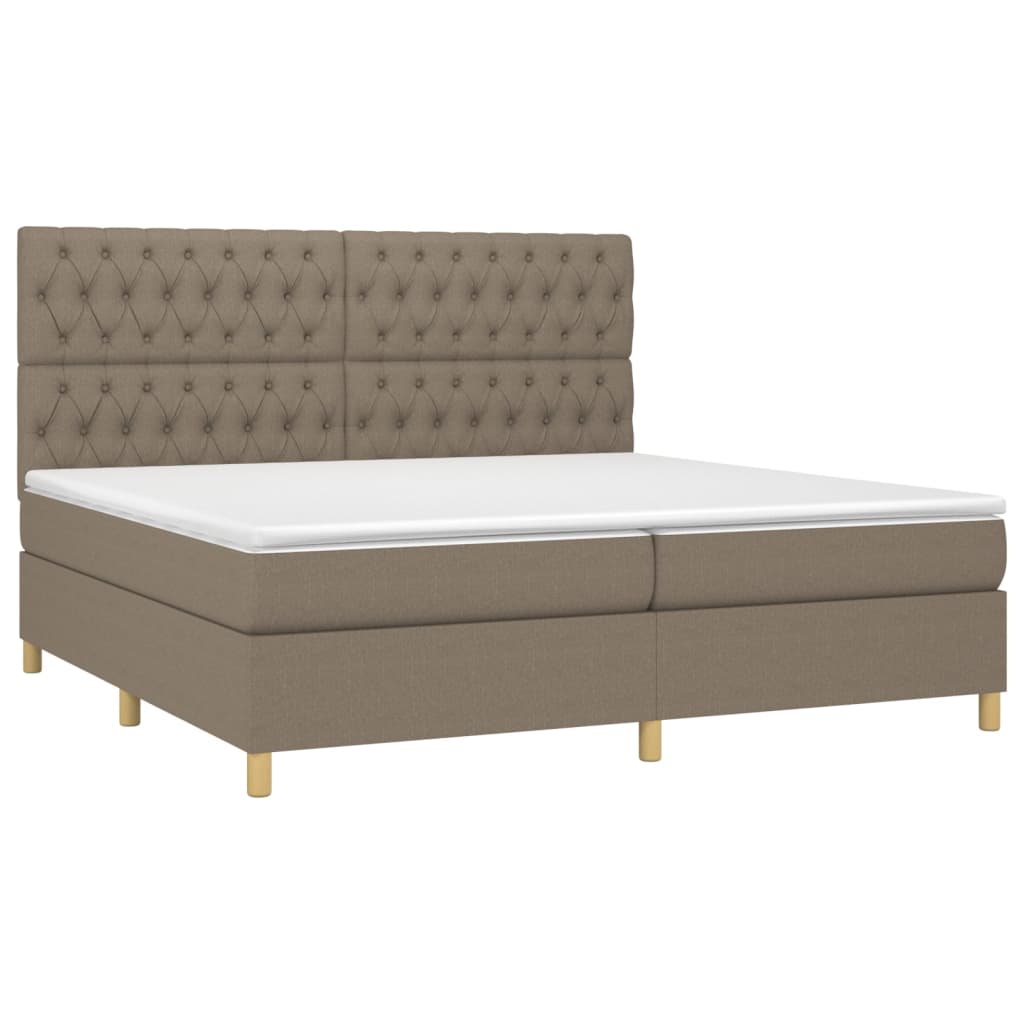 Krevet box spring s madracem LED smeđesivi 200x200 cm tkanina