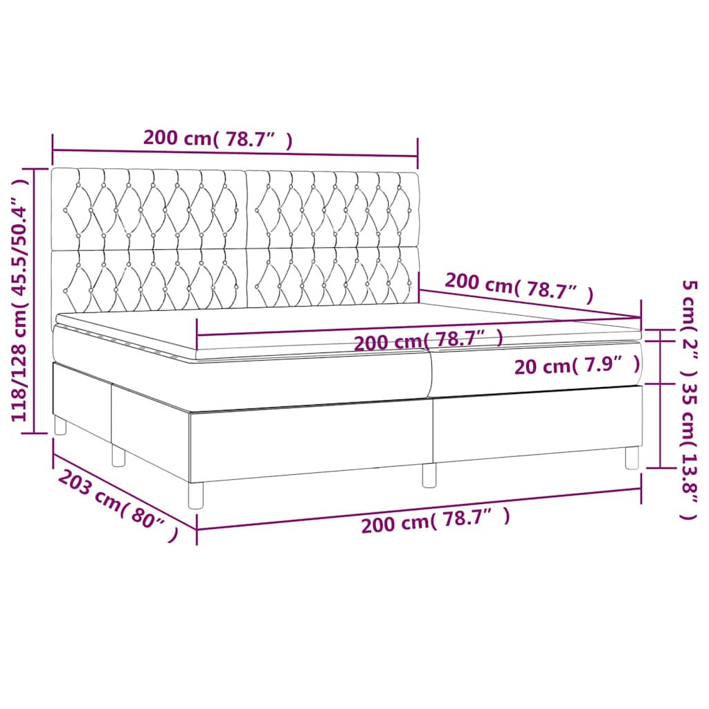 Krevet box spring s madracem LED smeđesivi 200x200 cm tkanina