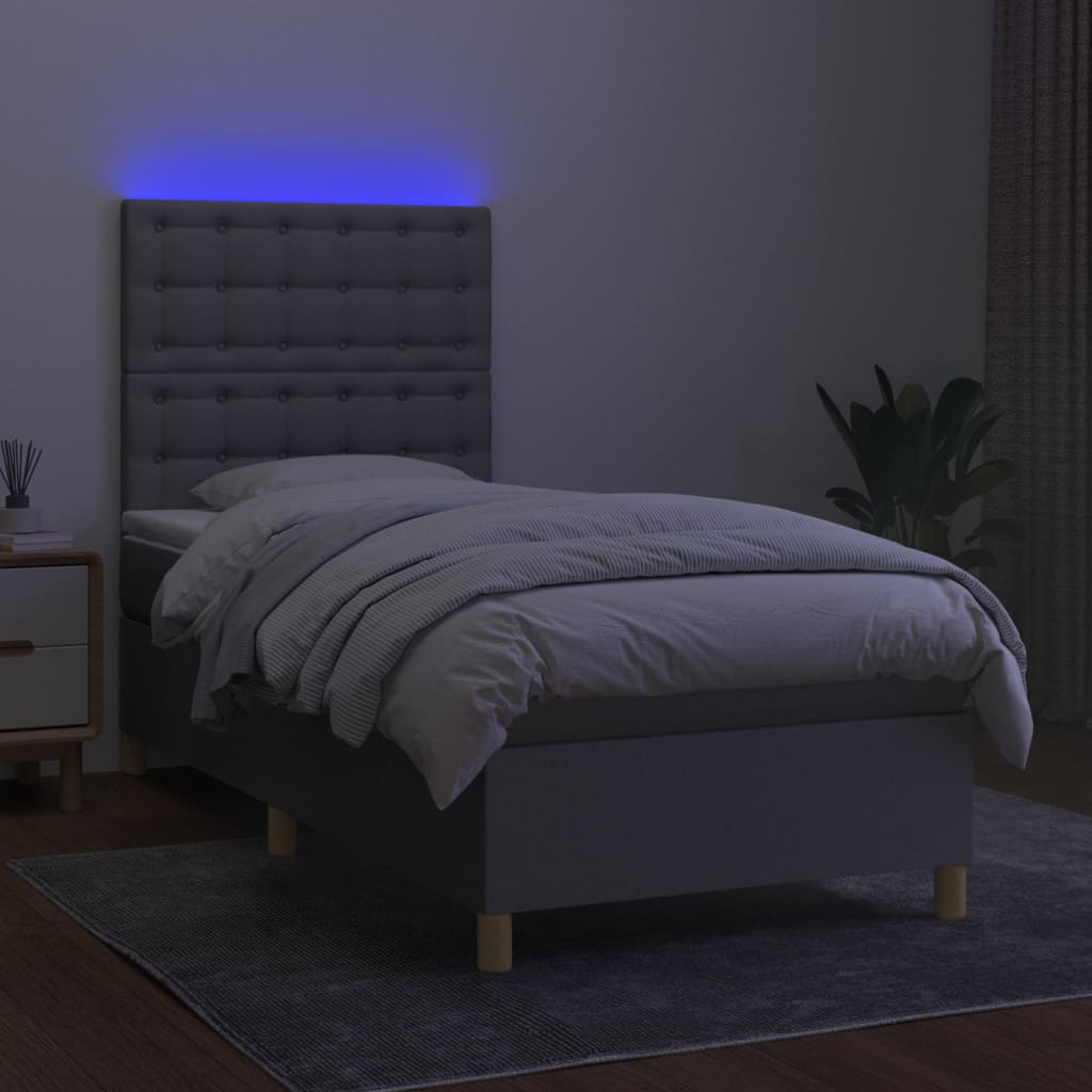 Krevet box spring s madracem LED svjetlosivi 80x200 cm tkanina