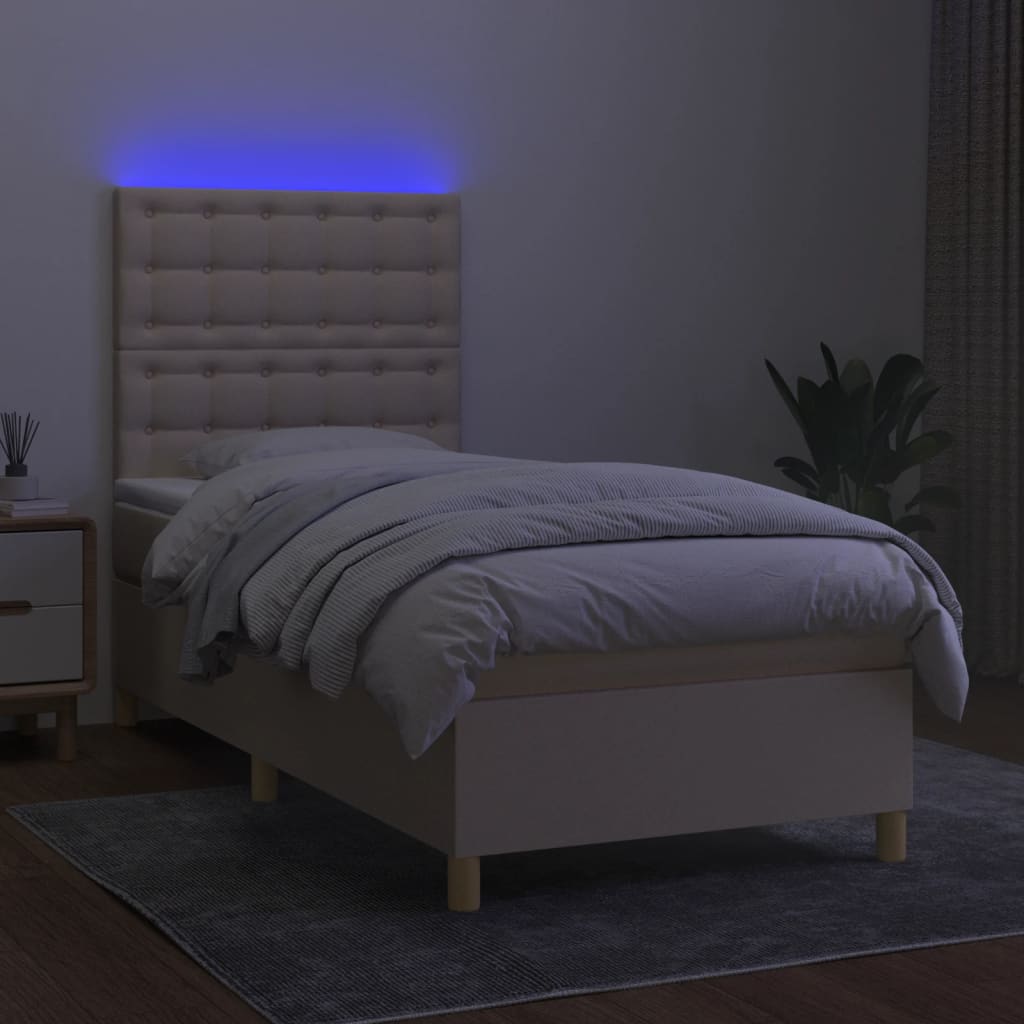 Krevet box spring s madracem LED krem 80 x 200 cm od tkanine