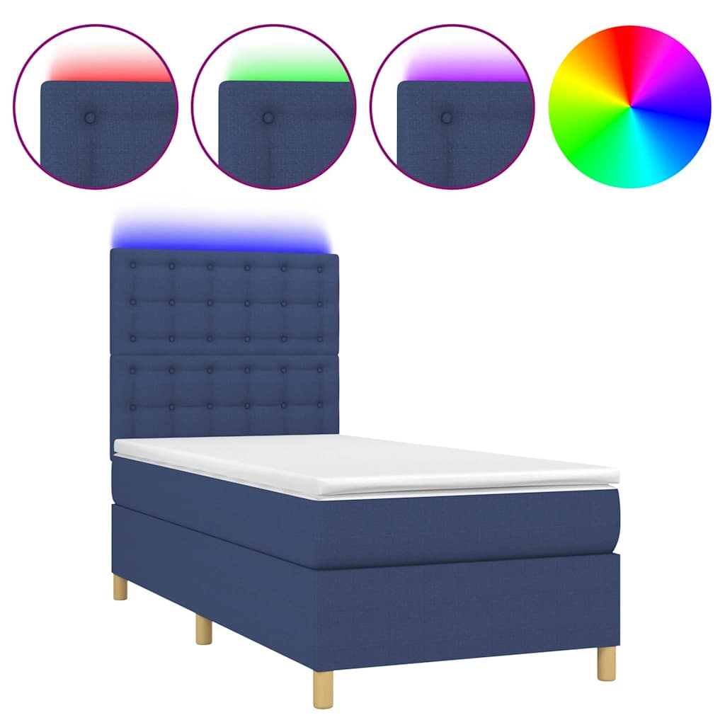 Krevet box spring s madracem LED plavi 80 x 200 cm od tkanine