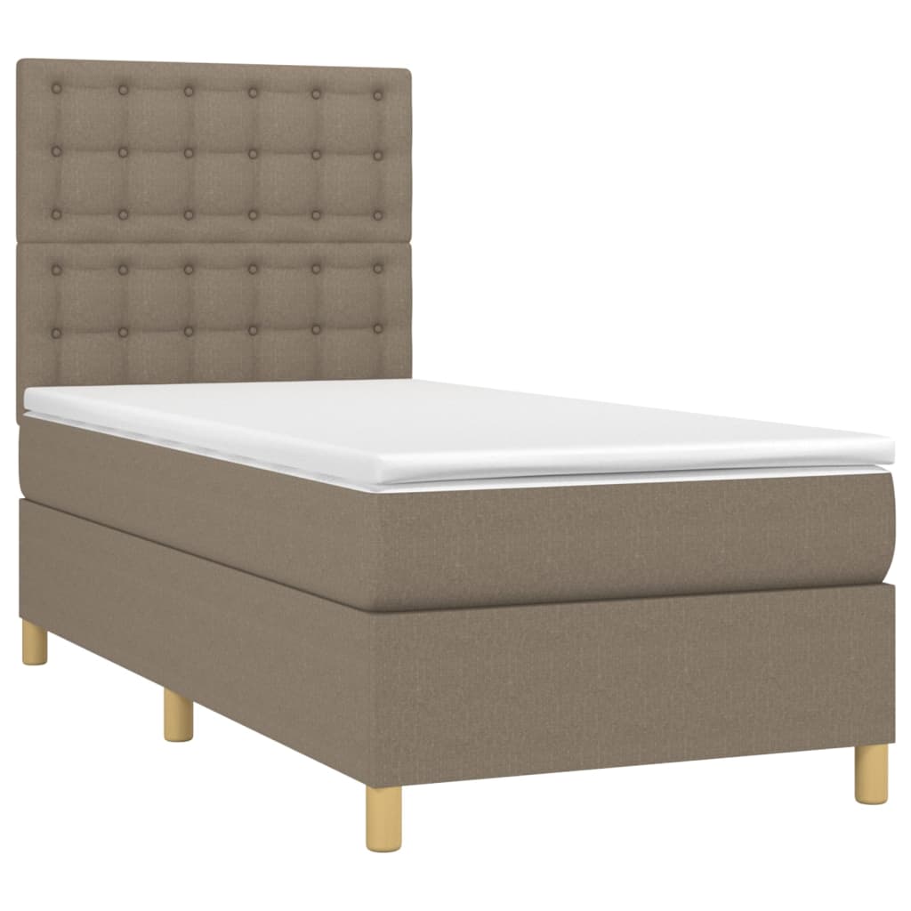 Krevet box spring s madracem LED smeđesivi 90x190 cm tkanina