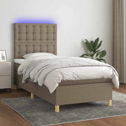 Krevet box spring s madracem LED smeđesivi 100x200 cm tkanina