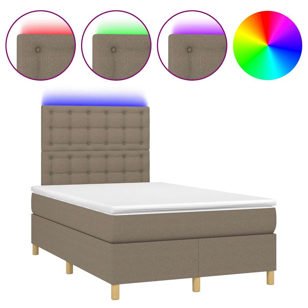 Krevet box spring s madracem LED smeđesivi 120 x 200 cm tkanina