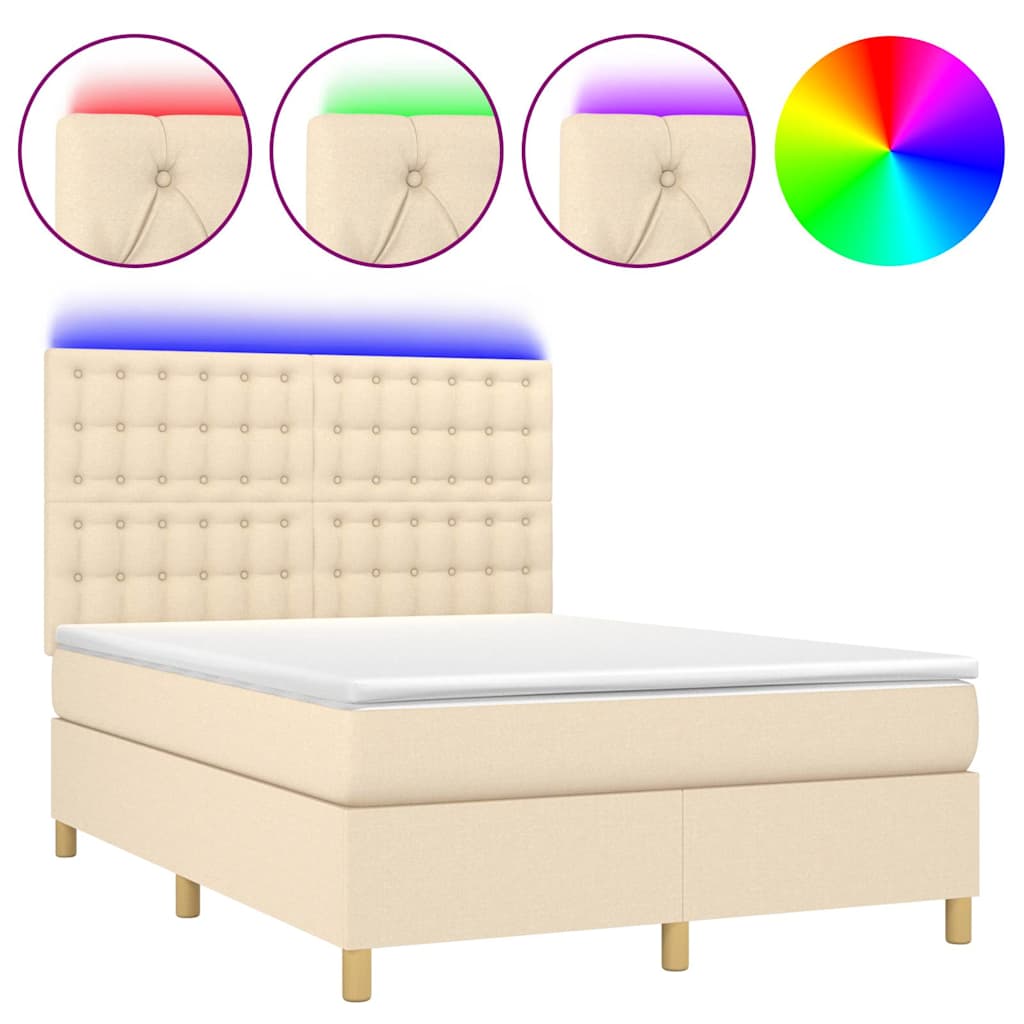 Krevet box spring s madracem LED krem 140x190 cm od tkanine