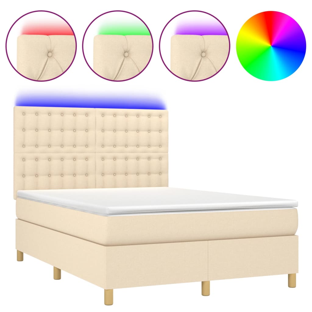 Krevet box spring s madracem LED krem 140x190 cm od tkanine