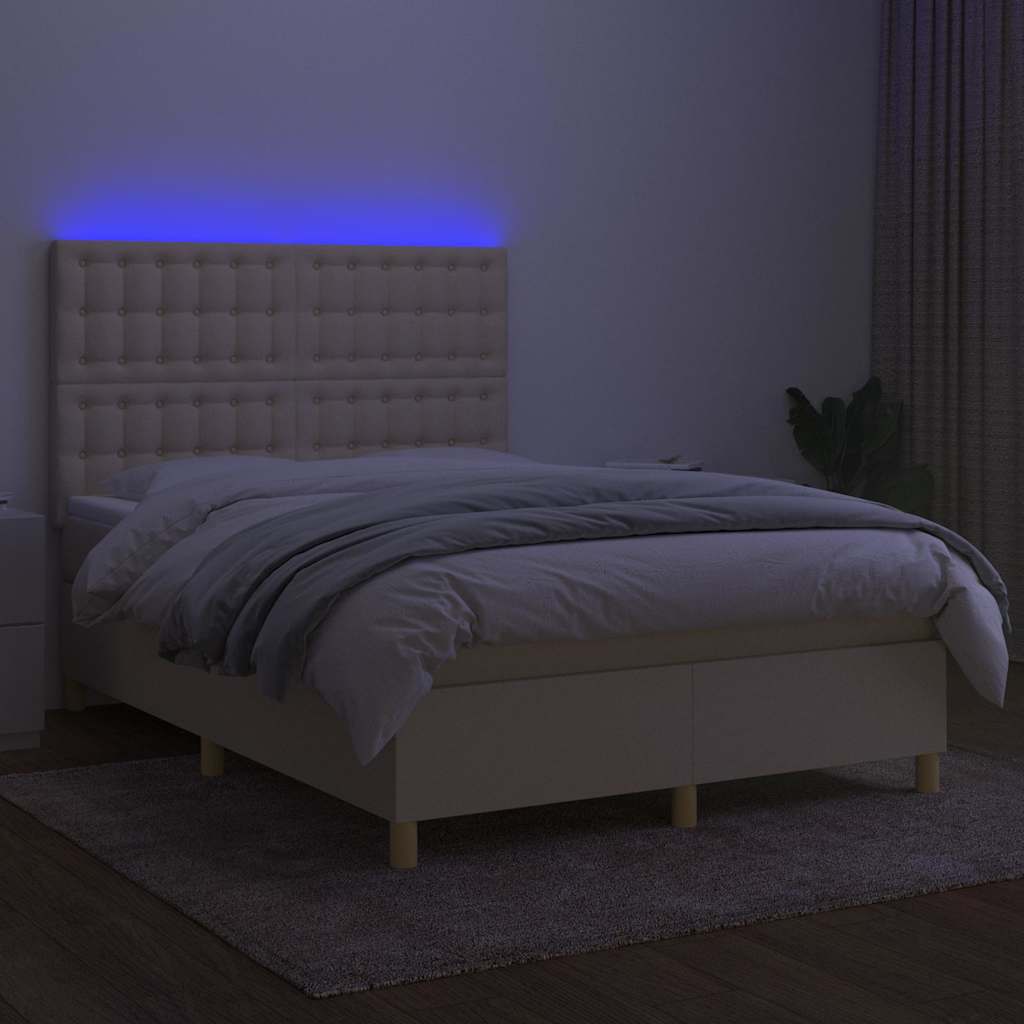 Krevet box spring s madracem LED krem 140x190 cm od tkanine