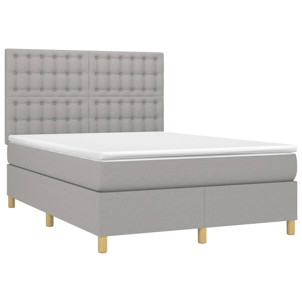 Krevet box spring s madracem LED svjetlosivi 140x200 cm tkanina
