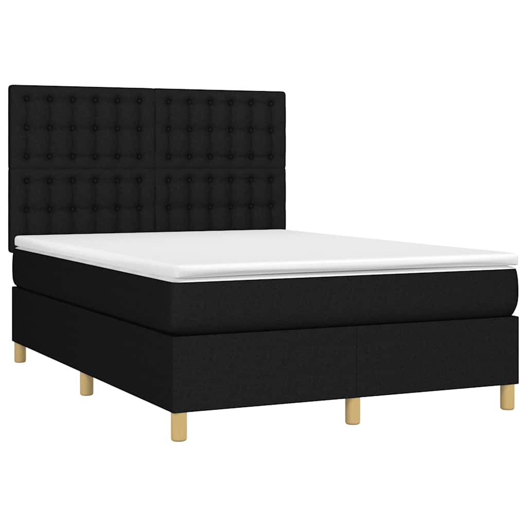 Krevet box spring s madracem LED crni 140x200 cm od tkanine