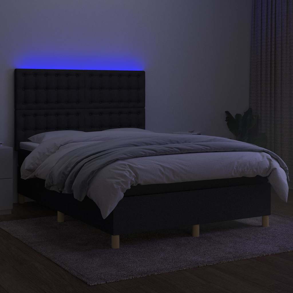 Krevet box spring s madracem LED crni 140x200 cm od tkanine