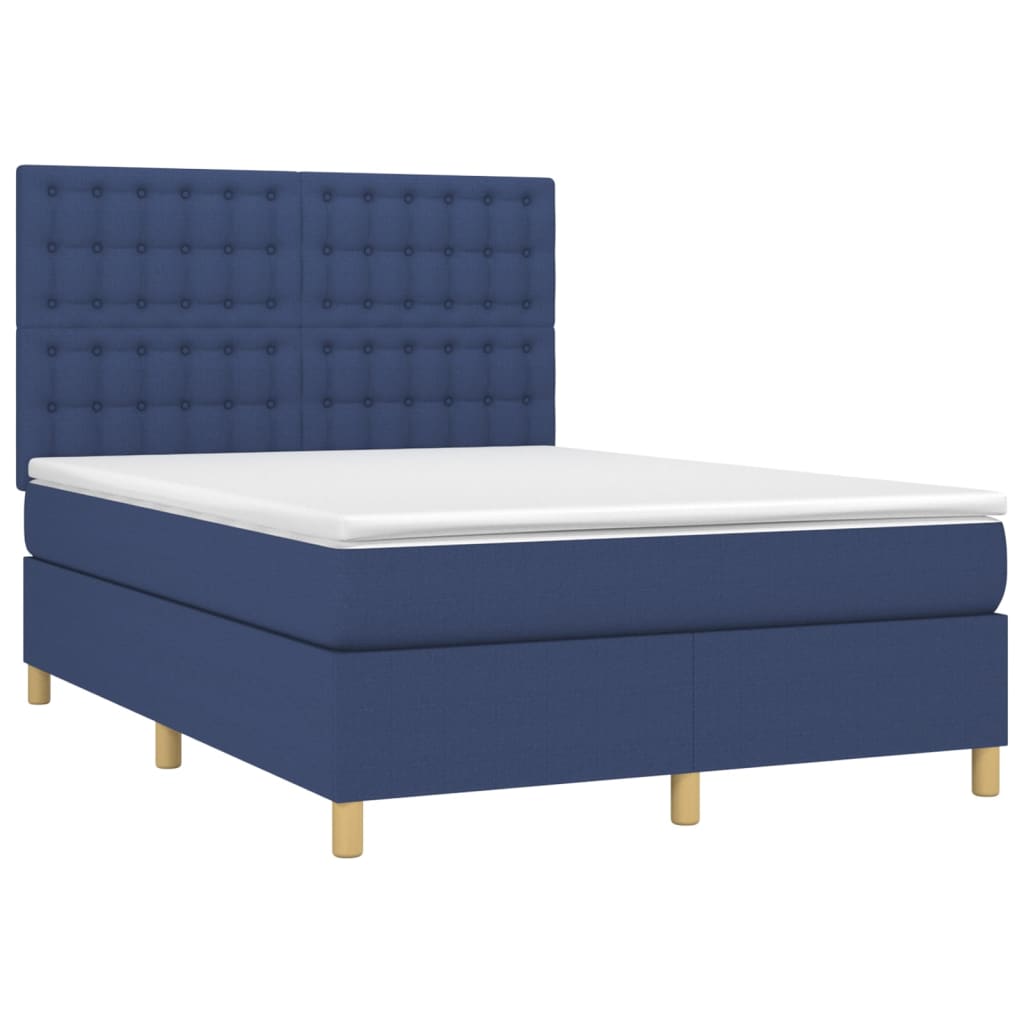 Krevet box spring s madracem LED plavi 140x200 cm od tkanine