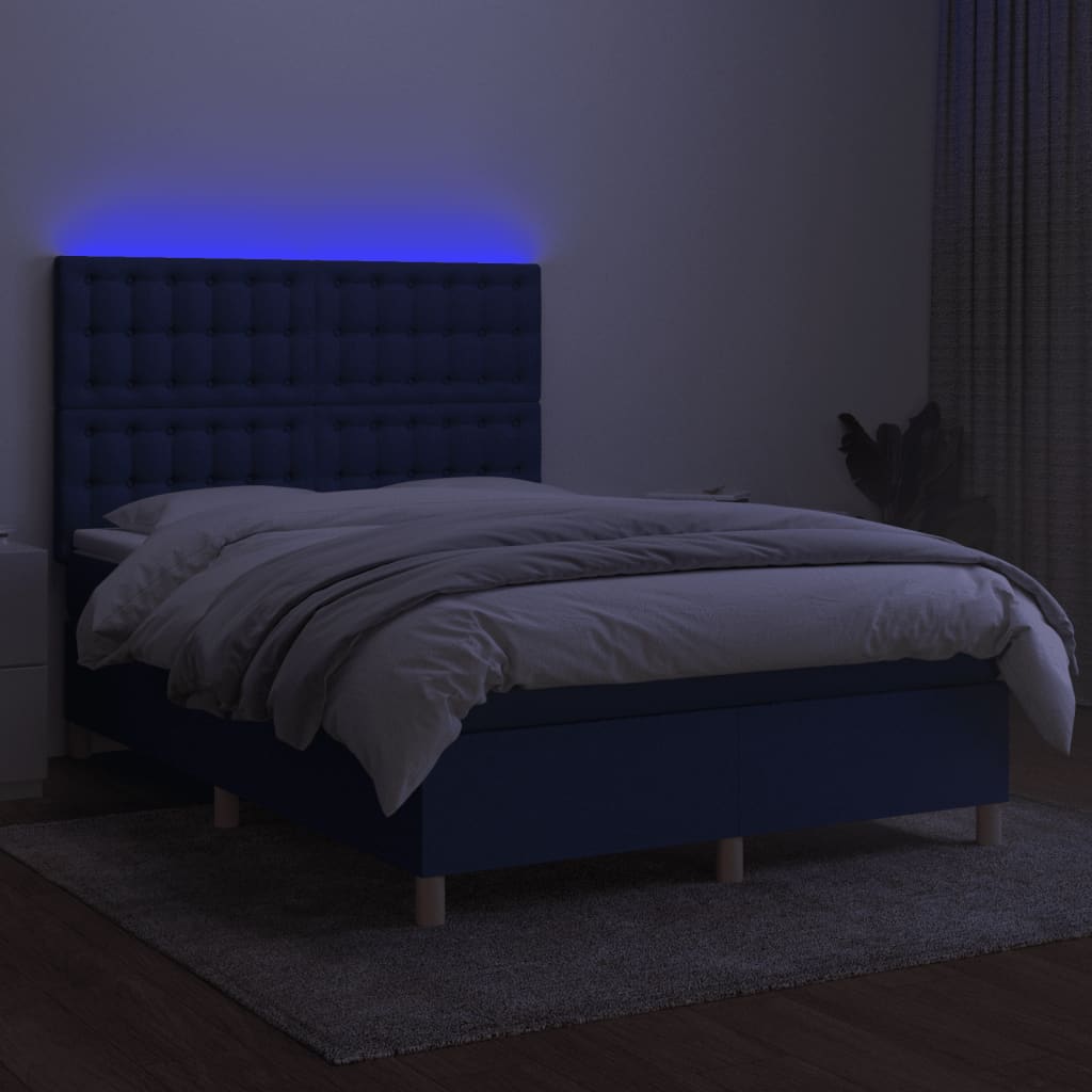 Krevet box spring s madracem LED plavi 140x200 cm od tkanine
