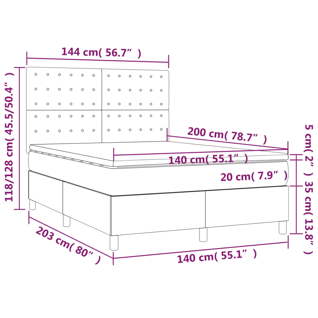 Krevet box spring s madracem LED plavi 140x200 cm od tkanine