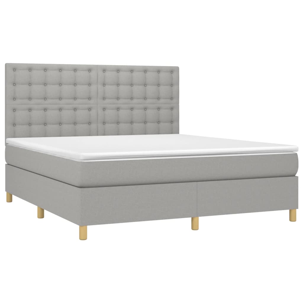 Krevet box spring s madracem LED svjetlosivi 180x200 cm tkanina