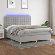 Krevet box spring s madracem LED svjetlosivi 180x200 cm tkanina
