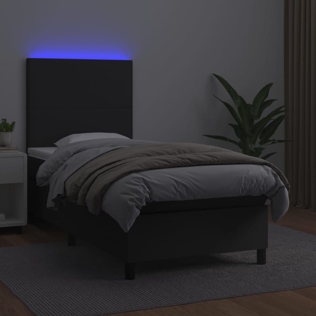 Krevet box spring s madracem LED crni 80x200 cm od umjetne kože