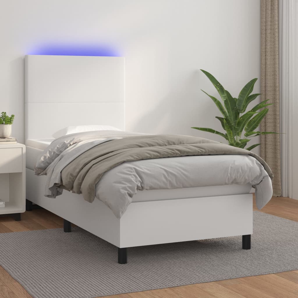 Krevet box spring s madracem LED bijeli 80x200 cm umjetna koža