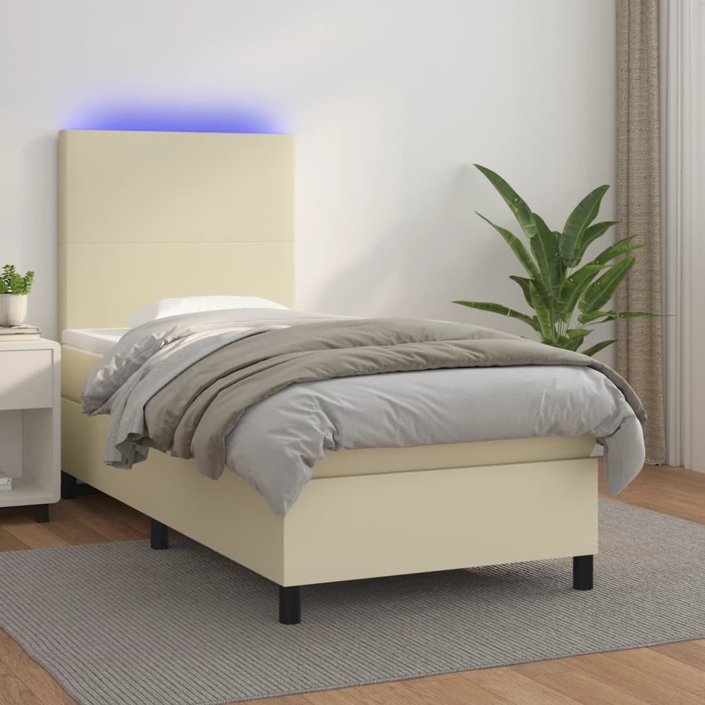 Krevet box spring s madracem LED krem 80x200 cm od umjetne kože