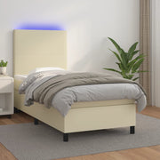 Krevet box spring s madracem LED krem 80x200 cm od umjetne kože