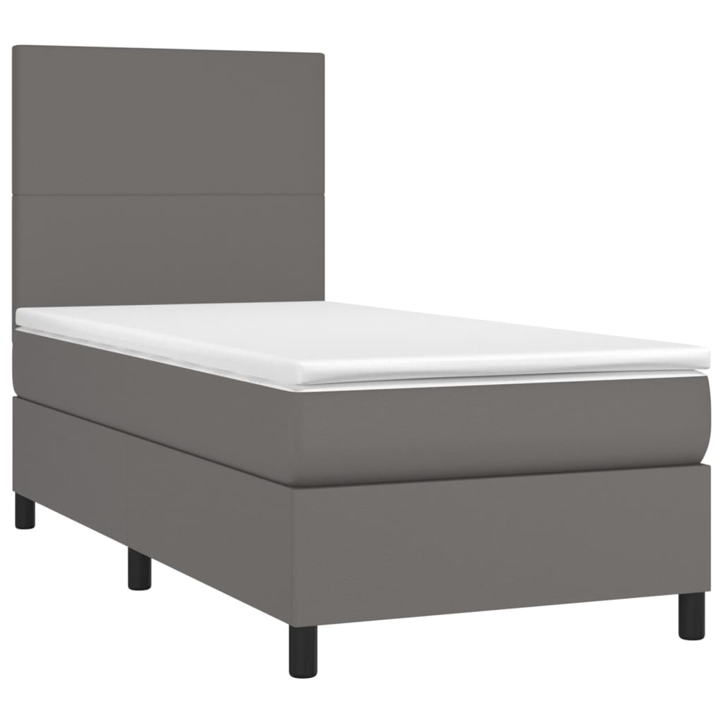 Krevet box spring s madracem LED sivi 90x190 cm od umjetne kože