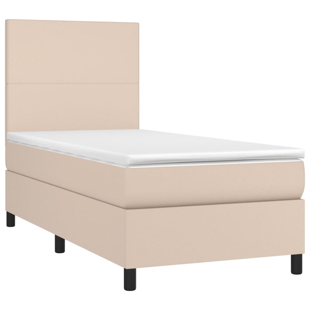 Krevet box spring madrac LED cappuccino 90x190cm umjetna koža