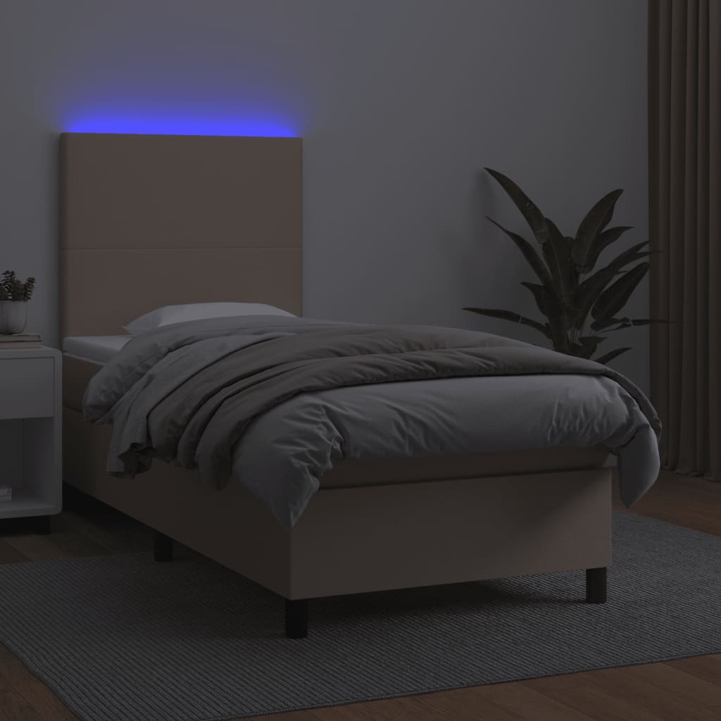 Krevet box spring madrac LED cappuccino 90x190cm umjetna koža