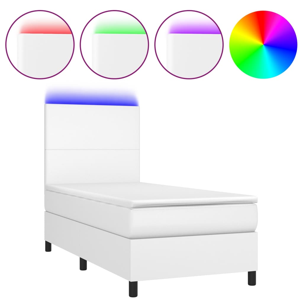 Krevet box spring s madracem LED bijeli 90x200 cm umjetna koža
