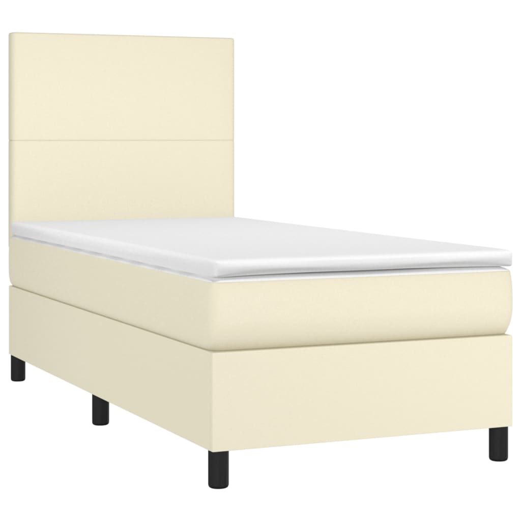 Krevet box spring s madracem LED krem 90x200 cm od umjetne kože