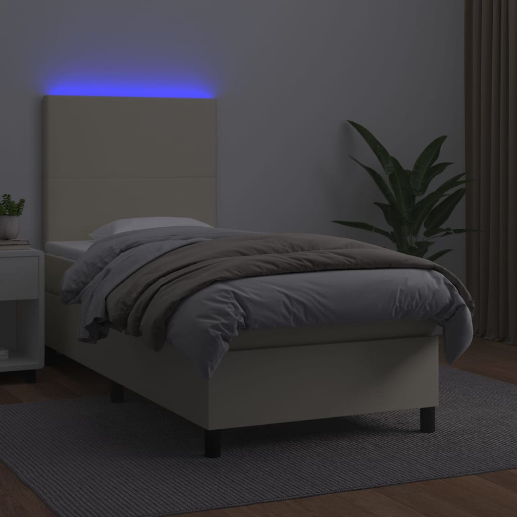 Krevet box spring s madracem LED krem 90x200 cm od umjetne kože