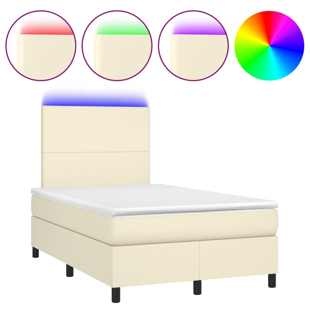 Krevet box spring s madracem LED krem 120x200cm od umjetne kože