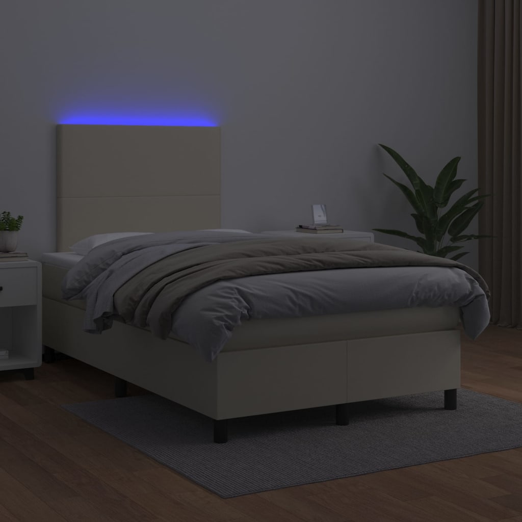 Krevet box spring s madracem LED krem 120x200cm od umjetne kože