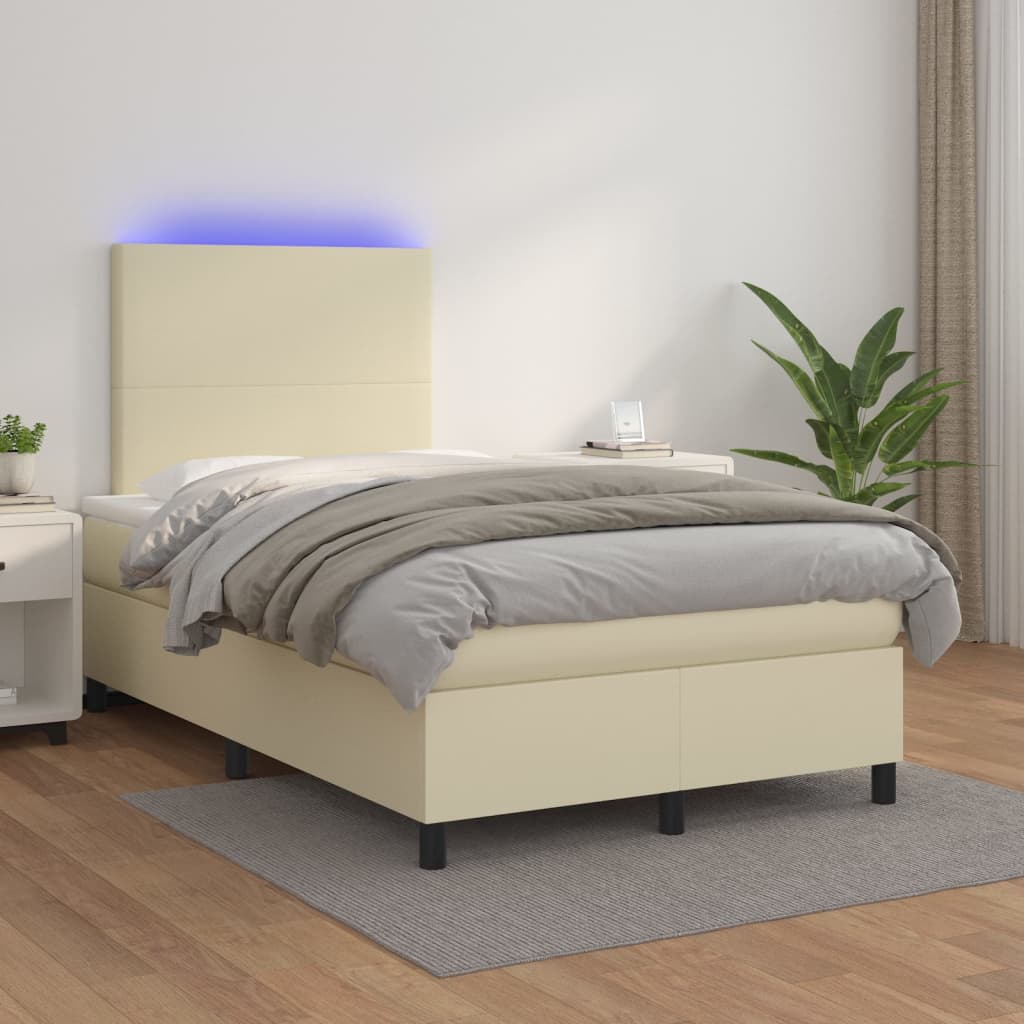 Krevet box spring s madracem LED krem 120x200cm od umjetne kože