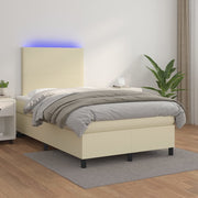 Krevet box spring s madracem LED krem 120x200cm od umjetne kože