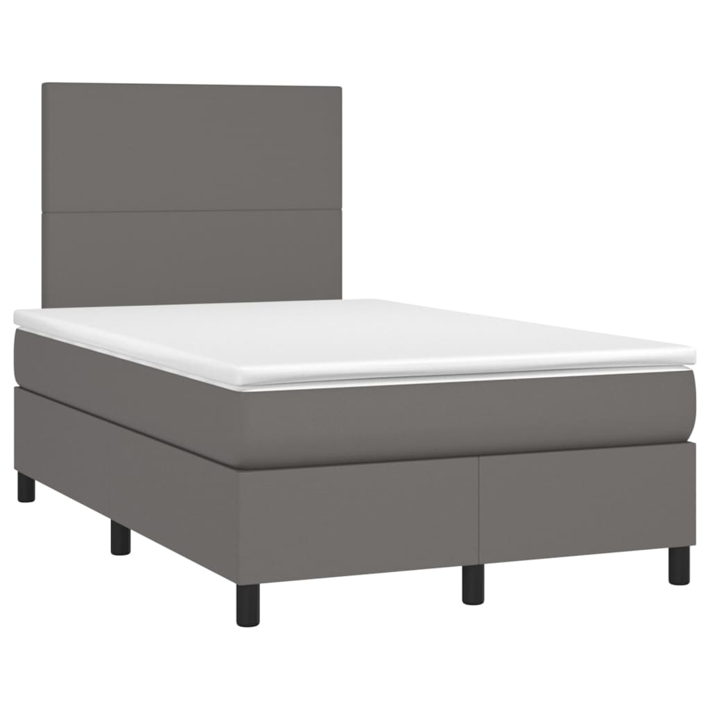 Krevet box spring s madracem LED sivi 120x200cm od umjetne kože
