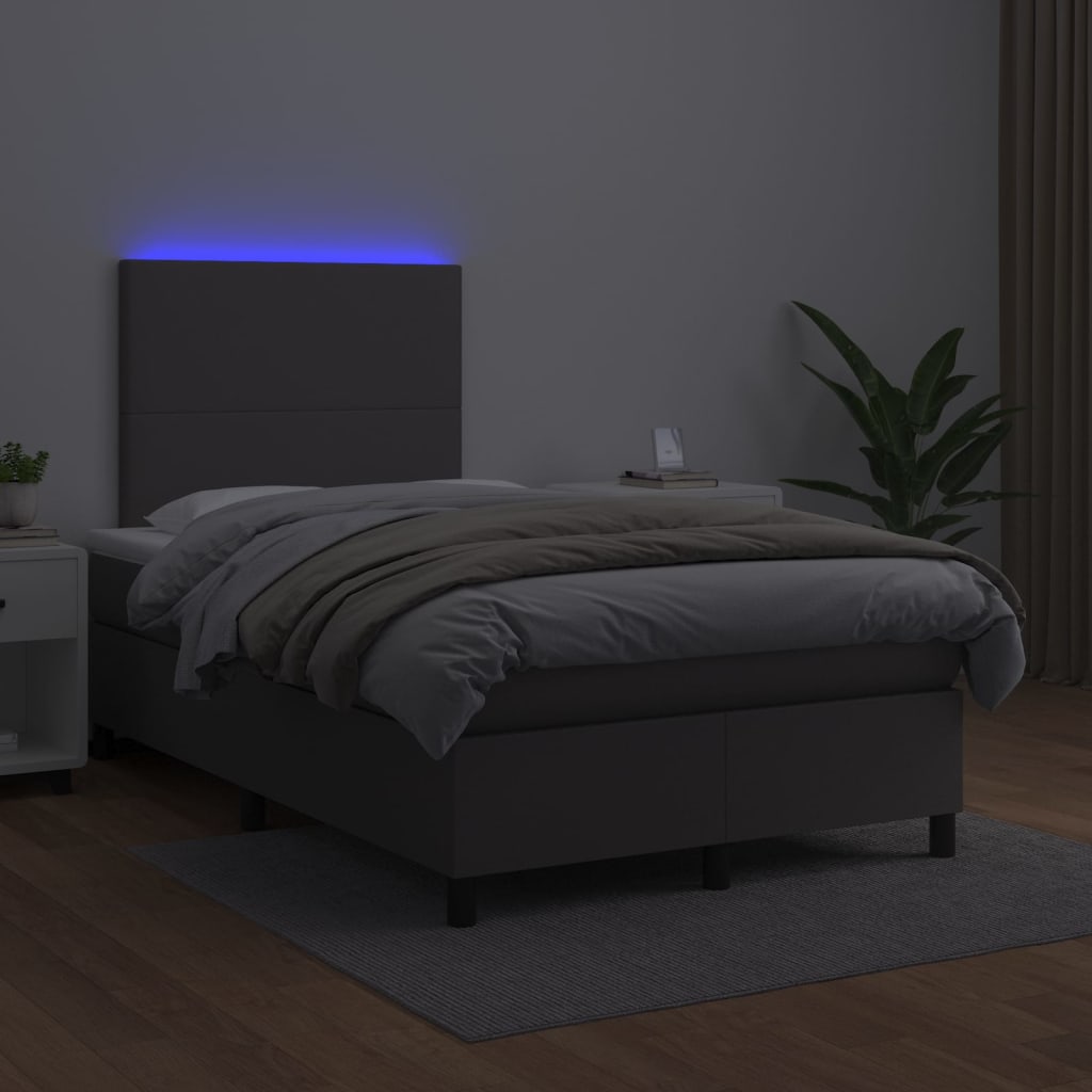 Krevet box spring s madracem LED sivi 120x200cm od umjetne kože