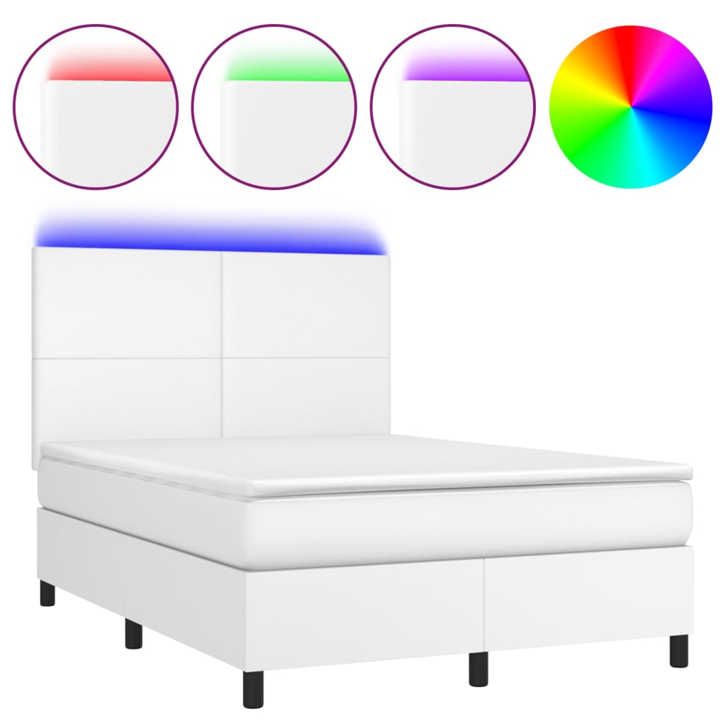 Krevet box spring s madracem LED bijeli 140x190 cm umjetna koža