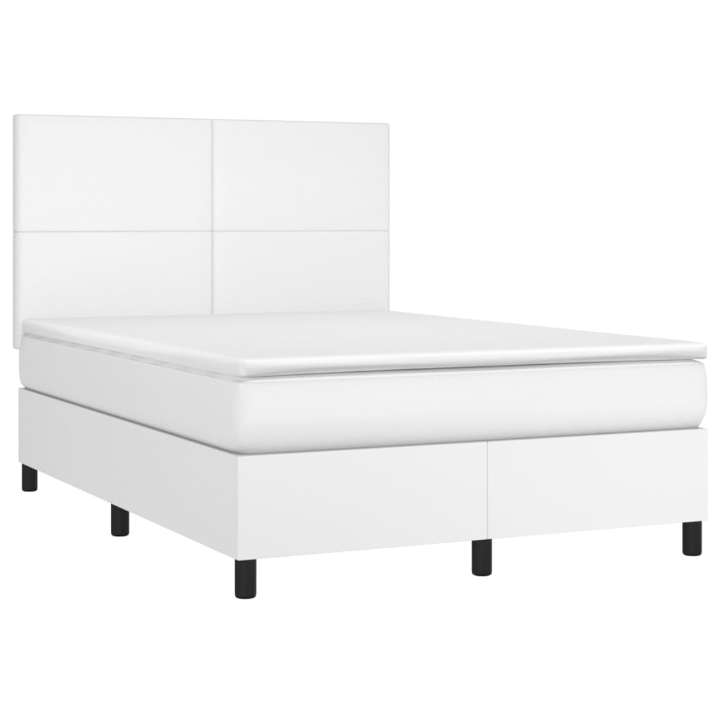 Krevet box spring s madracem LED bijeli 140x190 cm umjetna koža
