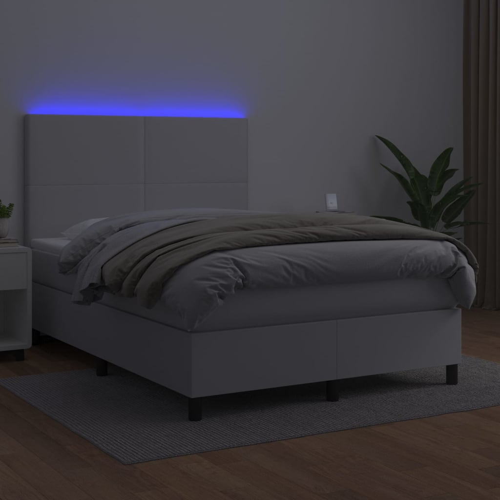 Krevet box spring s madracem LED bijeli 140x190 cm umjetna koža
