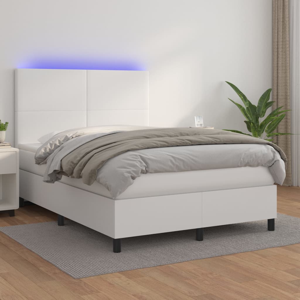 Krevet box spring s madracem LED bijeli 140x190 cm umjetna koža