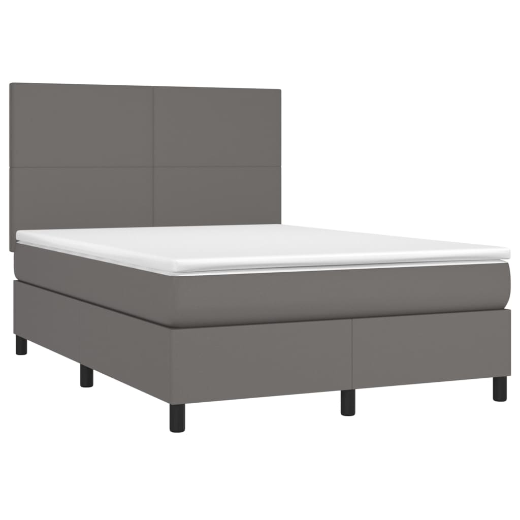 Krevet box spring s madracem LED sivi 140x190cm od umjetne kože