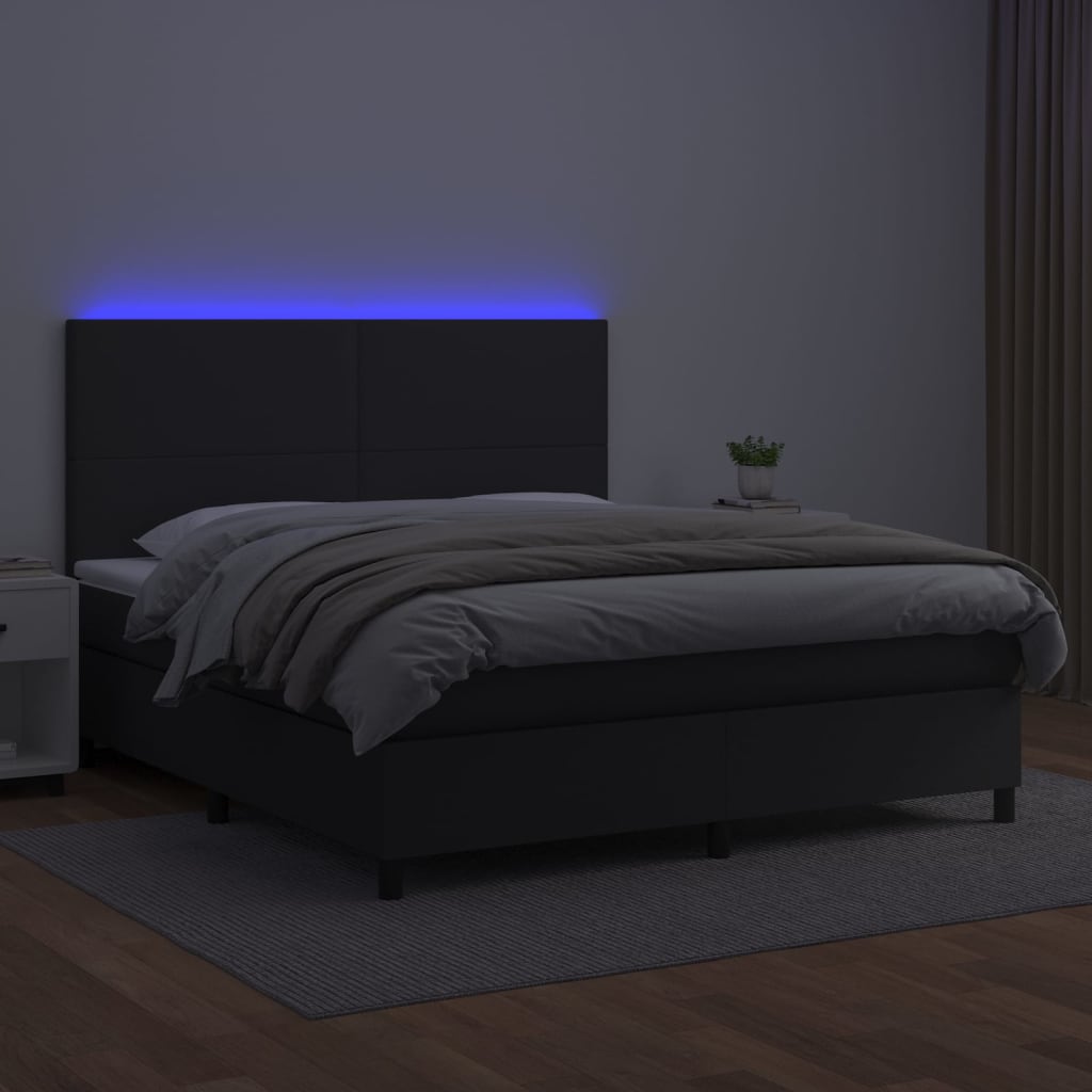 Krevet box spring s madracem LED crni 160x200cm od umjetne kože