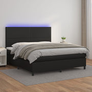 Krevet box spring s madracem LED crni 160x200cm od umjetne kože