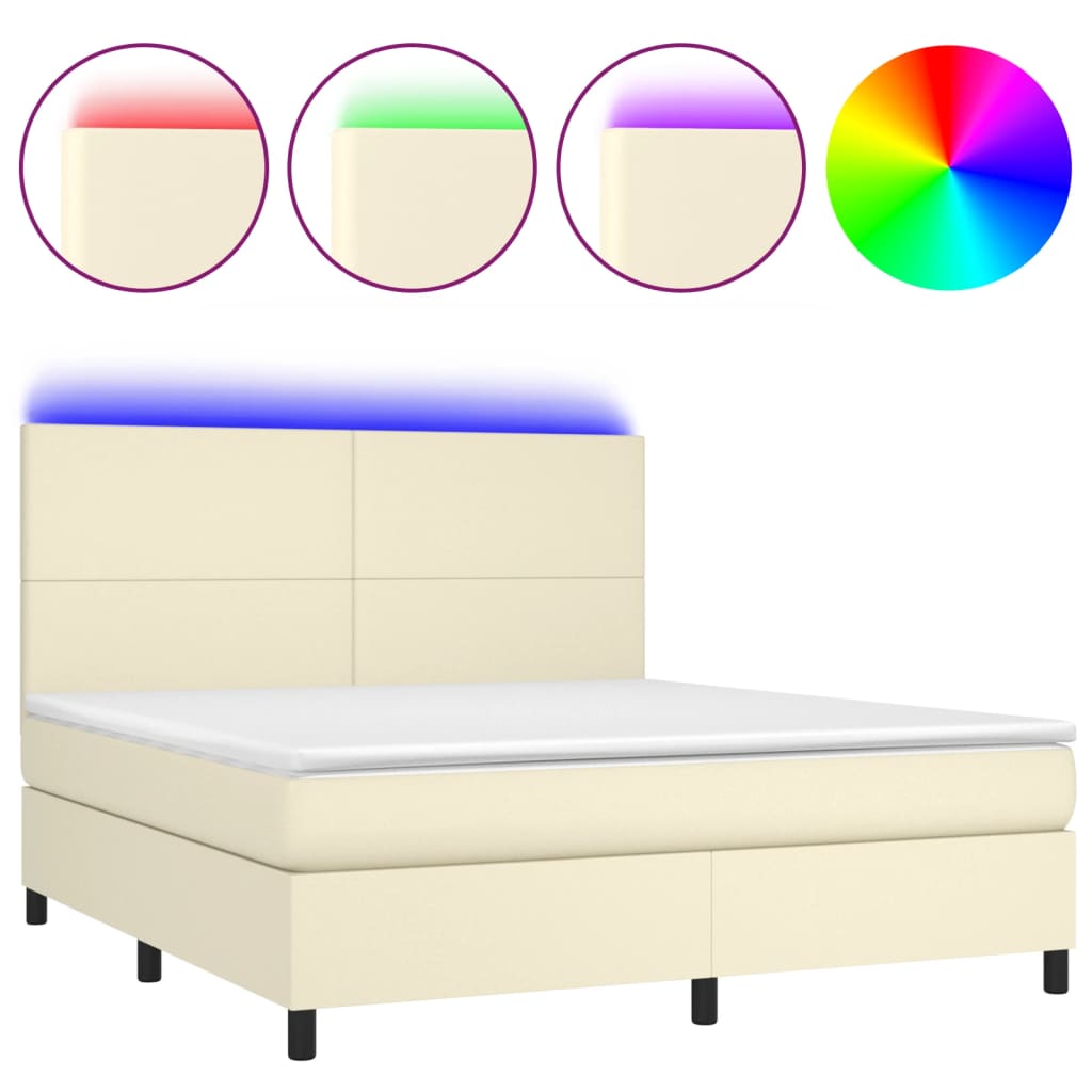 Krevet box spring s madracem LED krem 180x200cm od umjetne kože
