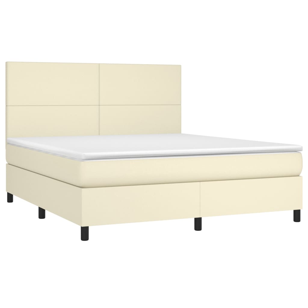 Krevet box spring s madracem LED krem 180x200cm od umjetne kože