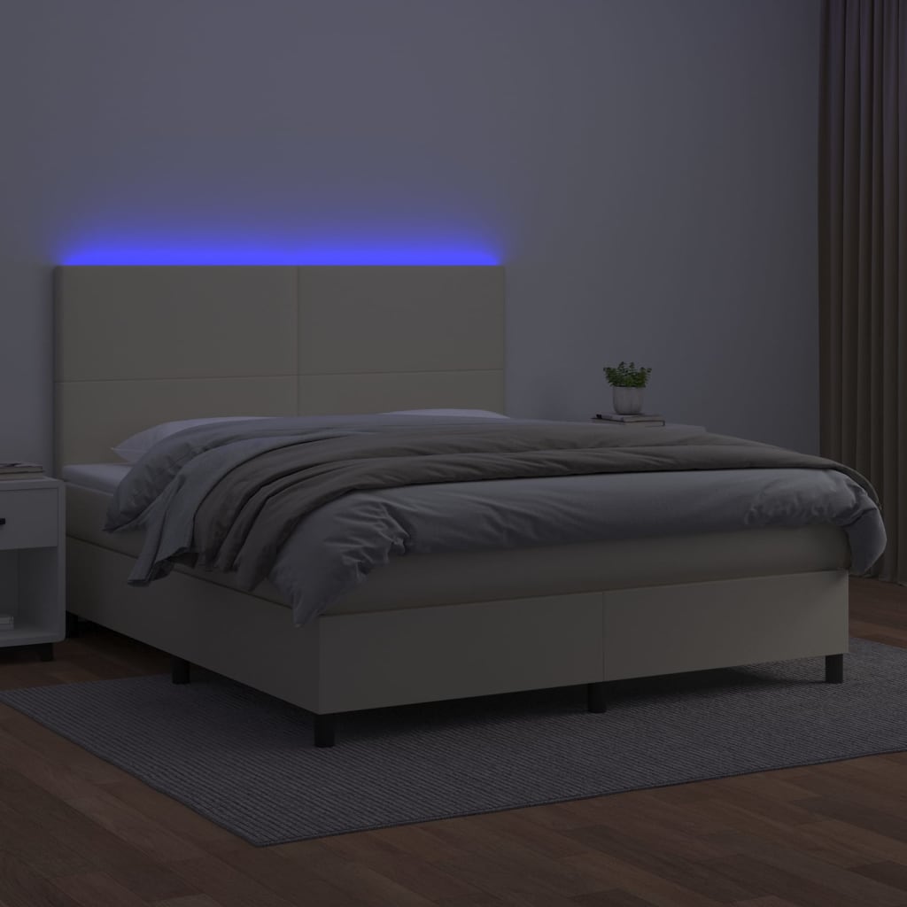 Krevet box spring s madracem LED krem 180x200cm od umjetne kože