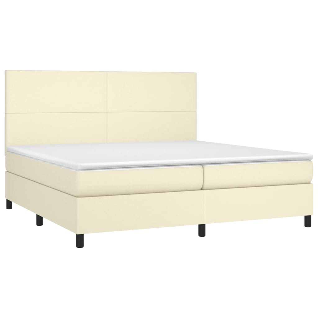 Krevet box spring s madracem LED krem 200x200cm od umjetne kože