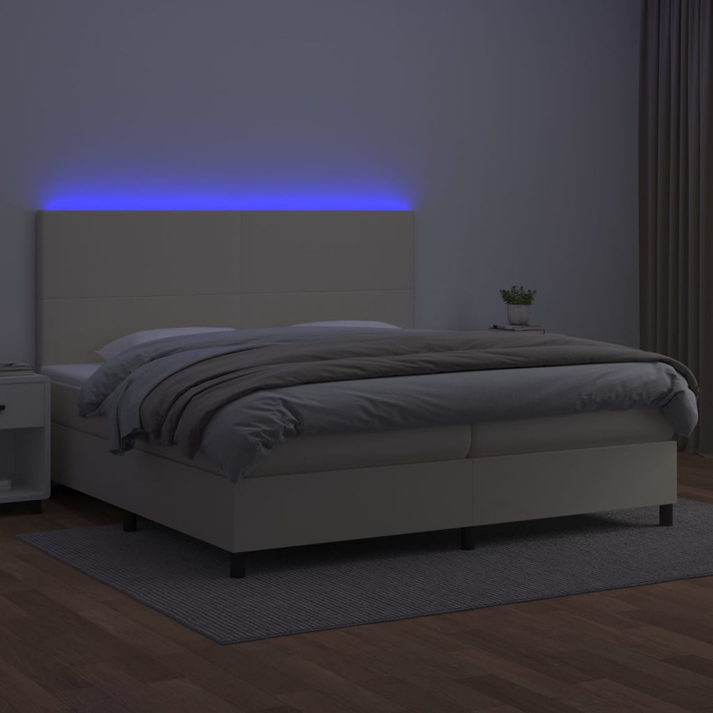 Krevet box spring s madracem LED krem 200x200cm od umjetne kože