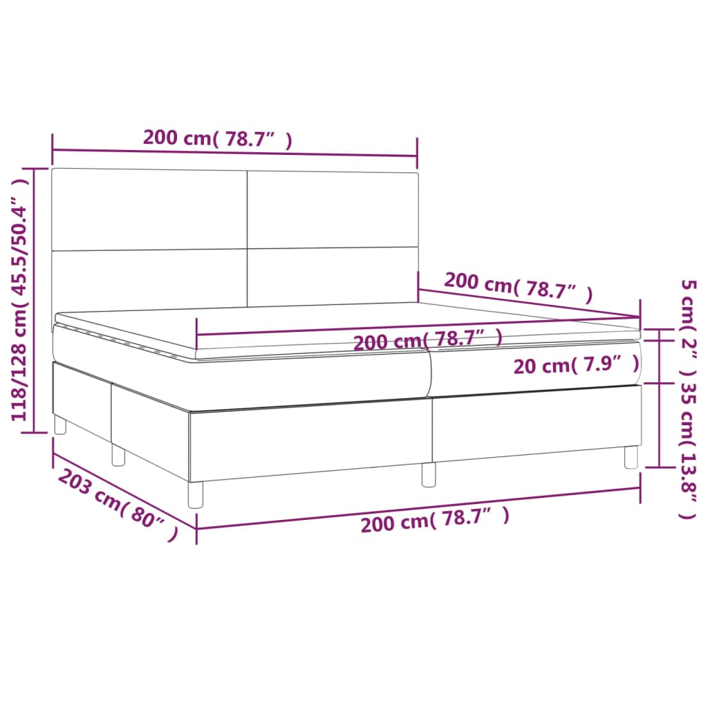 Krevet box spring s madracem LED krem 200x200cm od umjetne kože