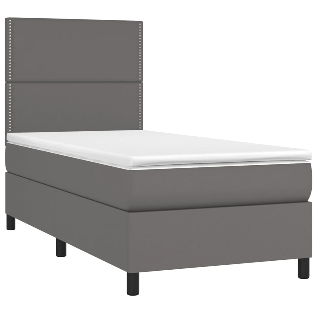 Krevet box spring s madracem LED sivi 90x200 cm od umjetne kože