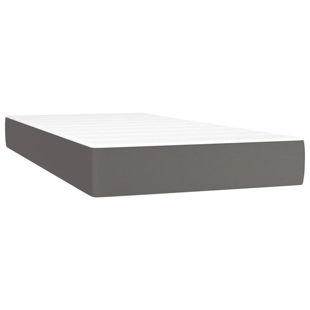 Krevet box spring s madracem LED sivi 90x200 cm od umjetne kože